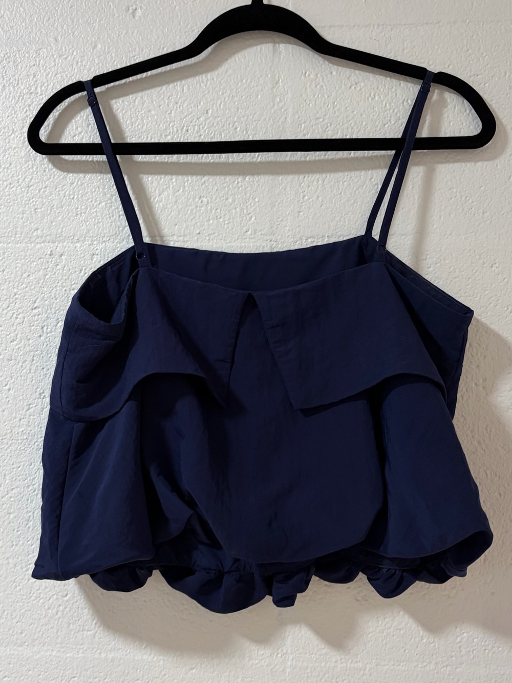 Navy Ruffled Bubble Tank Top - Picture 3 of 4